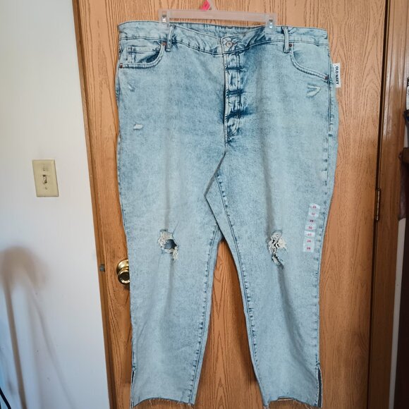 NEW Old Navy Plus High-Waisted ButtonFly OG Strt Ripped Side-Slit Jeans Laine 26 - Picture 3 of 7